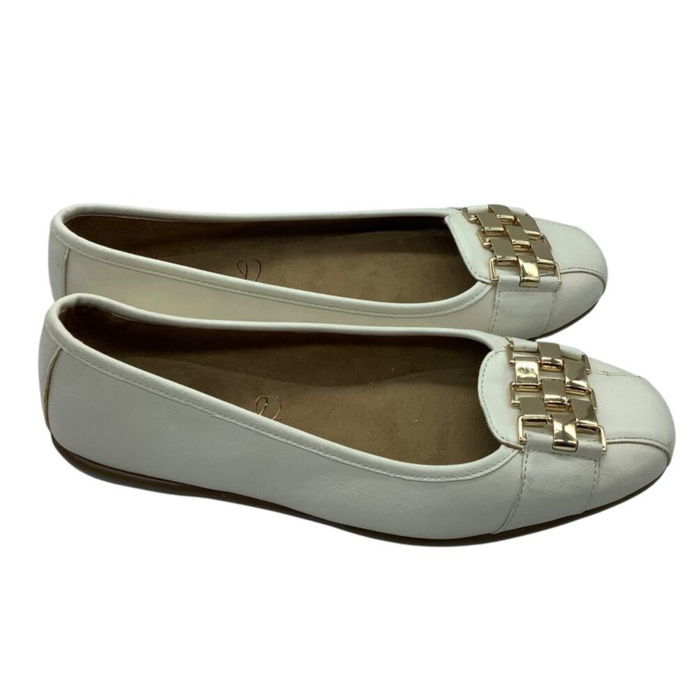 Aerosoles Stitch N Turn Leather Ballet Flats Gold Chain Women‎ Sz 8.5 NWOT
